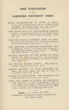 Some Publicatiions of the Cambridge University Press.