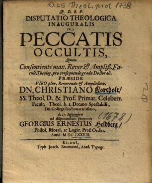 Disputatio Theologica Inauguralis De Peccatis Occultis