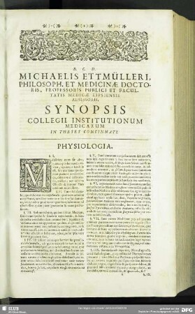 Synopsis Collegii Institutionum Medicarum In Theses Concinnati