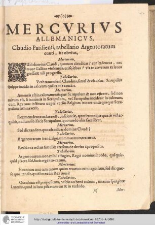 Mercurius Allemanicus, Claudio Parisiensi, tabellario Argentoratum eunti, fit obvius