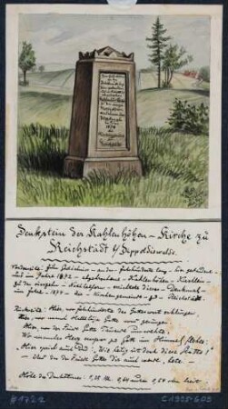 Gedenkstein für die 1872 abgerissene Kahlehöhenkirche oder Vierzehn-Nothelfer-Kirche bei Reichstädt (Dippoldiswalde)