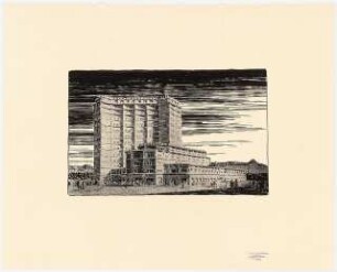 Hochhaus am Bahnhof Friedrichstraße, Berlin: Perspektivische Ansicht von Süden (stilisiert nach Inv.Nr. 8980)