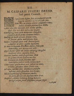 XII. M. Casparis Fugeri Dresd. ludi patrii Conrect. [Beiträger]