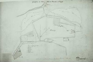Dresden-Löbtau, Lageplan der Pulvermühle, des Bohrwerkes und des Weißeritzholzhofes, lavierte Federzeichnung, 2. H. 18. Jh.