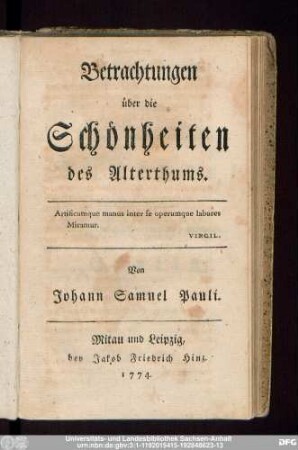 Betrachtungen über die Schönheiten des Alterthums