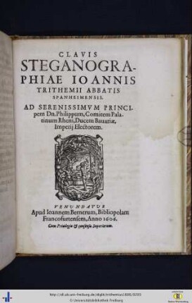 Clavis steganographiae Joannis Trithemii.