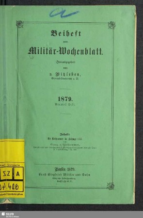 1879,9: Militär-Wochenblatt : unabhängige Zeitschr. für d. dt. Wehrmacht