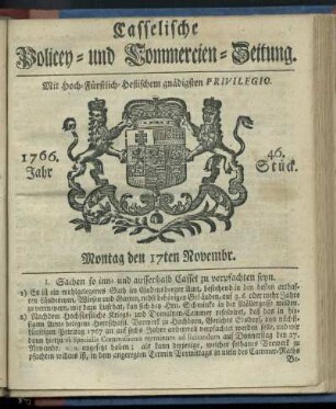 46. Stueck, Montag den 17ten Novembr. 1766