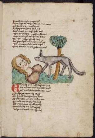 Wolf und Frauenbüste; (Von einem Wolf, der ein Menschenbild fand, Kapitel XXXVIII nach Pfeiffer)
