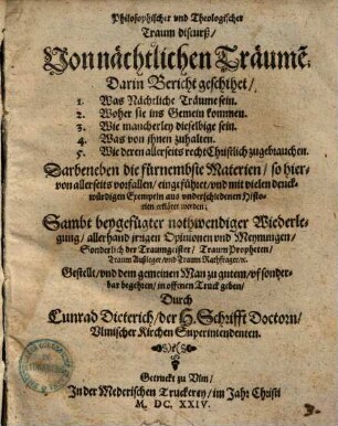 Philosophischer und Theologischer Traum discurs, Von nächtlichen Träumen ...