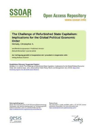The Challenge of Refurbished State Capitalism: Implications for the Global Political Economic Order