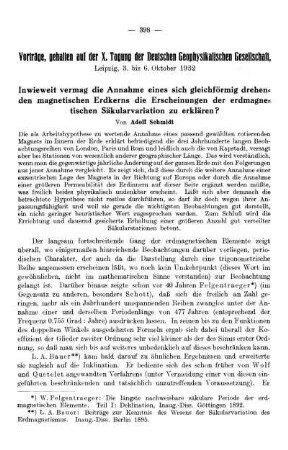 Inwieweit vermag die Annahme eines sich gleichförmig drehenden magnetischen Erdkerns die Erscheinungen der erdmagnetischen Säkularvariation zu erklären?