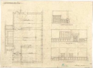 Fischer, Theodor; Bad Tölz (Bayern); Gewerbehalle - Reise - u. Verkehrsbüro (Grundriss); Schnitte