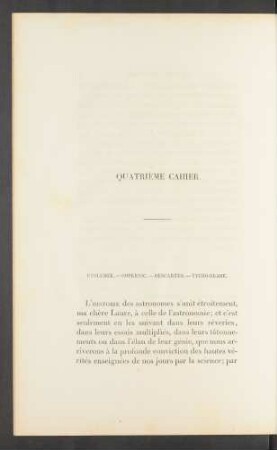Quatrième cahier. Ptolémée. - Copernic. - Descartes. - Tycho-Brahé.