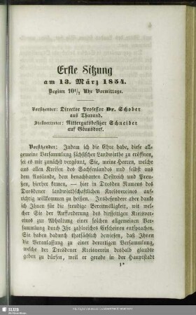 Erste Sitzung am 13. März 1854