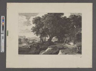 [Waldlandschaft mit Fluss, Hirten und Bauernhütte]
