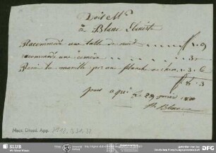 Rechnung von Unbekannt an August Wilhelm von Schlegel, o.O., 29.01.1810