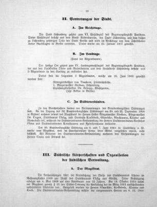 III. Städtische Körperschaften und Organisationen der städtischen Verwaltung