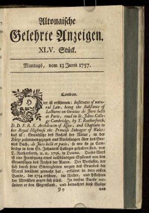 XLV. Stück. Montags, vom 13 Junii 1757