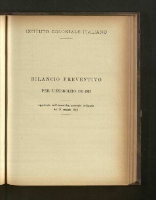 Bilancio Preventivo Per L'Esercizio 1911-1912.