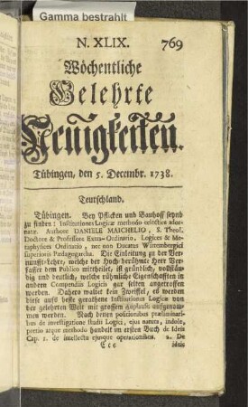 N. XLIX. Tübingen, den 5. Decembr. 1738