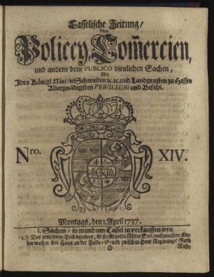Nro. XIV, Montags, den 1. April 1737