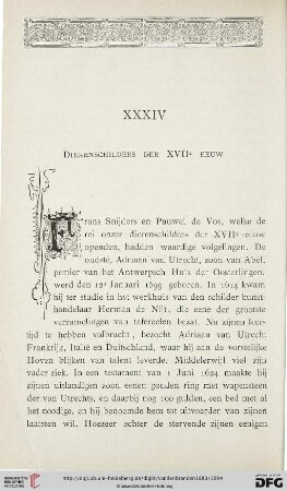 XXXIV. Dierenschilders der XVIIe EEUW