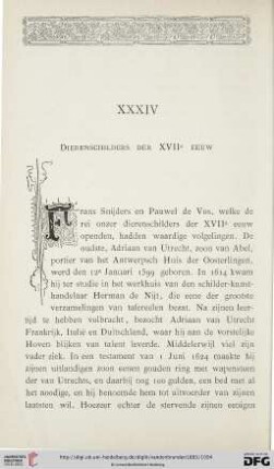 XXXIV. Dierenschilders der XVIIe EEUW