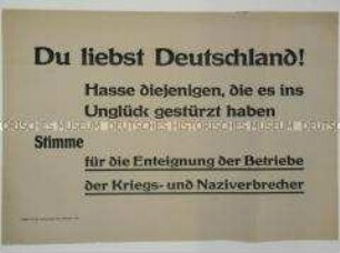 Maueranschlag mit einer Propaganda-Losung zum Volksentscheid in Sachsen