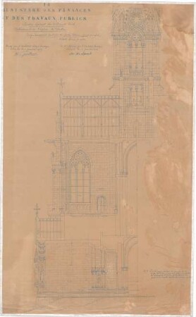 Schmidt, Heinrich von; Brüssel - Laeken (Belgien); Eglise Notre Dame, Portal und Turm - Teilansicht m. Schnitt