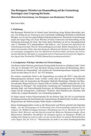 Das Breisgauer Weinfest am Hummelberg auf der Gemarkung Kenzingen vom Ursprung bis heute. Historische Entwicklung vom Breisgauer zum Bombacher Weinfest