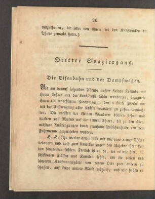Dritter Spaziergang. Die Eisenbahn und der Dampfwagen.