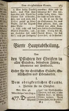 Vierte Hauptabtheilung. Von den Pflichten der Christen in allen Ständen, besondern Zeiten, Lebensarten und Umständen.