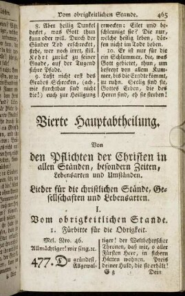 Vierte Hauptabtheilung. Von den Pflichten der Christen in allen Ständen, besondern Zeiten, Lebensarten und Umständen.