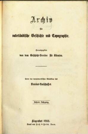 Archiv für vaterländische Geschichte und Topographie. 10, 10. 1866
