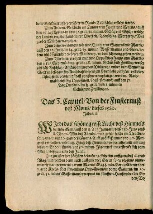Das 3. Capitel/ Von der Finsternuß deß Mons/ dieses 1580. Jahrs/ etc.