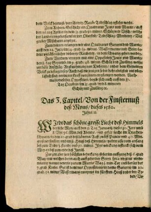 Das 3. Capitel/ Von der Finsternuß deß Mons/ dieses 1580. Jahrs/ etc.
