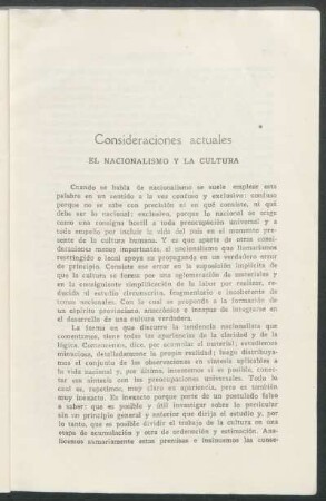 Consideraciones actuales : El nacionalismo y la cultura