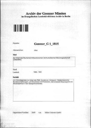 Zur Arbeit des Ökumenisch-Missionarischen Zentrums/Berliner Missionsgesellschaft