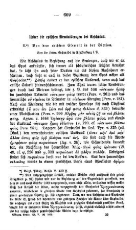 Ueber die epischen Reminiscenzen bei Aeschylus