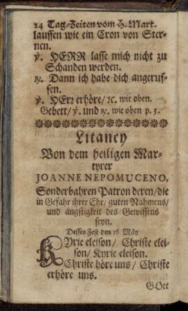 Litaney Von dem heiligen Martyrer Joanne Nepomuceno.