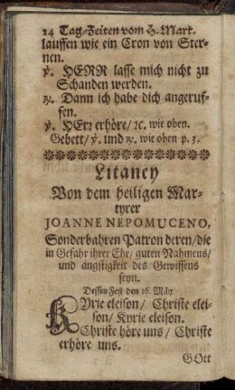 Litaney Von dem heiligen Martyrer Joanne Nepomuceno.