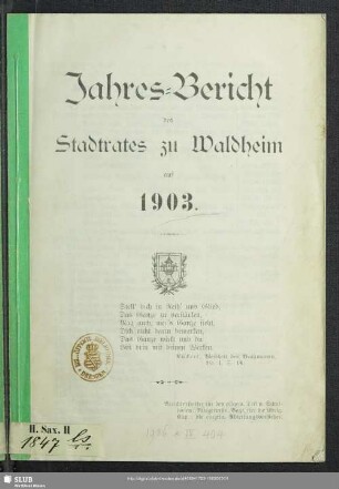 1903: Jahres-Bericht des Stadtrates zu Waldheim : auf ...