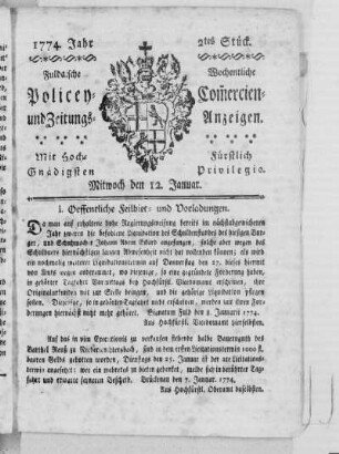 2tes Stück., Ausgabe vom 12. Januar 1774