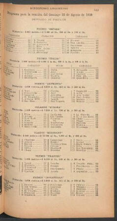 Hipódromo Argentino - Programa para la reunión del domingo 22 de agosto de 1909