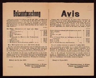 "Bekanntmachung" über die Neufestsetzung der Höchstpreise für Brotgetreide, Kleie, Mehl und Brot. (Z.E.K. 3241/18 N. 1745)