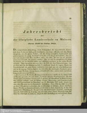 Jahresbericht über die königliche Landesschule zu Meissen. Julius 1844 bis Julius 1845