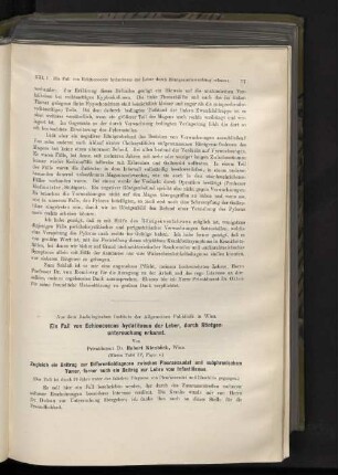 Ein Fall von Echinococcus hydatitosus der Leber, durch Röntgenuntersuchung erkannt.