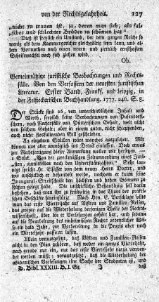: Gemeinnützige juristische Beobachtungen und Rechtsfälle. Bd.1.
