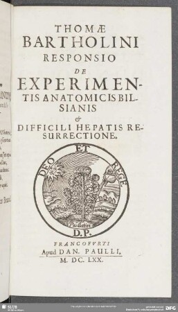 Thomae Bartholini Responsio De Experimentis Anatomicis Bilsianis